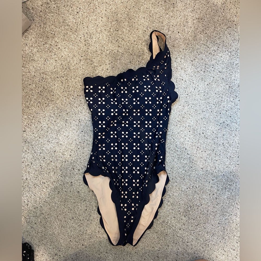 J. Crew Navy and Cream Swimsuit
